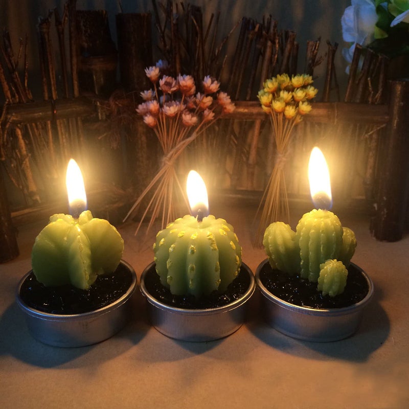 Ornerx 1.5" Cute Cactus TeaLights 6 PCS Succulent Decorative Candles - Image 4